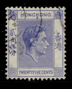 HONG KONG GVI SG149, 25c bright blue, FINE USED.