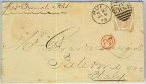 BK0780 - GB - POSTAL HISTORY - SG # 123 P. 12 on COVER from HULL to ITALY 1873-