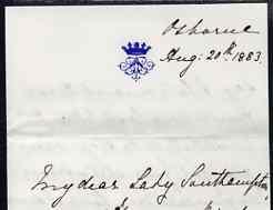 Great Britain 1883 Handwritten letter from PRINCESS BEATR...