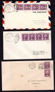 US 1932 COILS 3c WASHINGTON 3 FDC's IN STRIPS