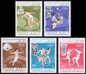 Aden Mahra State Mi #25A-29A set/5 mnh - 1967 Summer Olympics 1968 Mexico