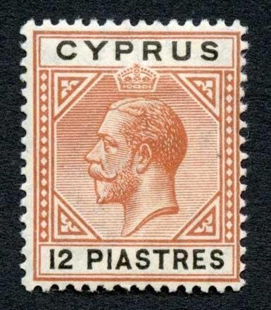 Cyprus 1912-15 12pi chestnut and black wmk MCA SG82 fine mint cat 28 pounds 