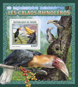 Birds on Stamps Niger 2016 MNH Hornbills Rhinoceros Hornbill 1v S/S