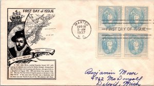 FDC 1937 SC #796 R. Dyer Cachet - Manteo, NC - Block Of 4 - F71037