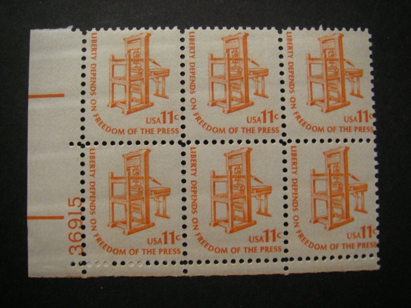 Scott 1593, 11c Freedom of Press, PB6 #36915 LL, MNH Americana Beauty