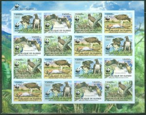 GUINEA 2013 WORLD WILDLIFE FUND  WWF  BIRDS OF PREY  SHEET OF 16 IMPRF  MINT NH