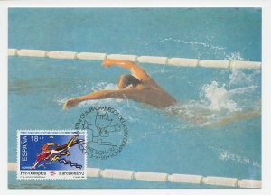 Maximum card Spain 1990 Pre Olympic Games Barcelona 1992 - Swimming