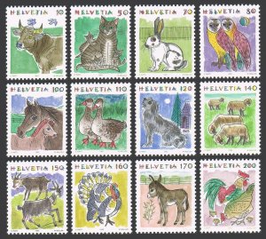 Switzerland 870-881,MNH. Animals 1990-1992. Cow,House cats,Rabbit,Barn owls,