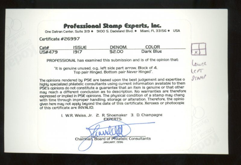 U.S. #479 MINT SINGLE WITH PSE CERT OG NH