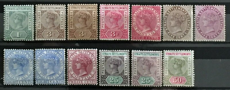 MALAYA STRAITS SETTLEMETS 1892-99 QV 13V wmk CA Mint SG#95-104 M3474