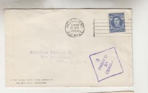 AUSTRALIA, 1942 Censored cover, KGVI 3 1./2d. Blue, MELBOURNE to USA.