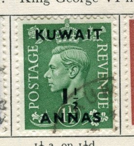 KUWAIT; 1950 early GVI surcharged issue fine used 1.5a. value