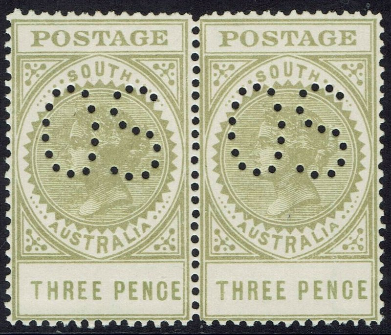 SOUTH AUSTRALIA 1906 QV THICK POSTAGE 3D OS MNH ** PAIR WMK CROWN/A 