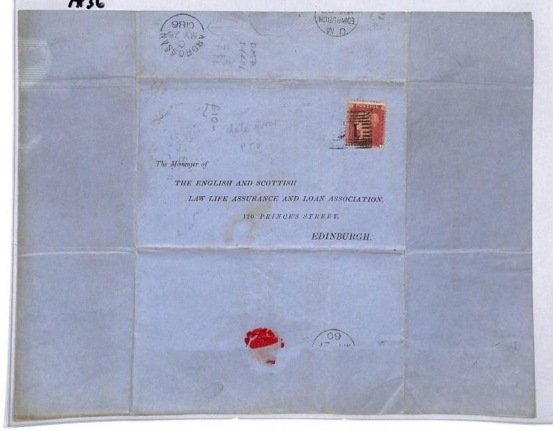 GAP36 1860 GB POSTMARKS Ardrossan Date Error YEAR*0186* Penny Red Cover Scotland