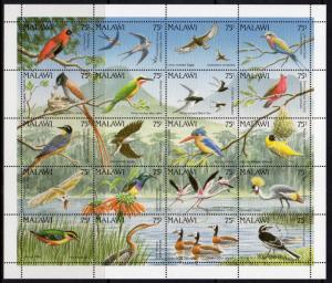 Malawi 1992 Sc#598 BIRDS Sheetlet of 20 values MNH UNFOLDED