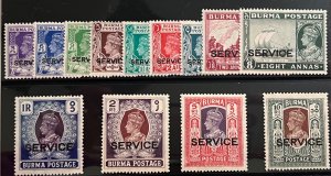 Burma 1939 SC O15-O27 MNH set