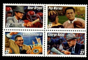 SC# 3143-46 - (32c) - Football Coaches, MLH block of 4