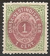 Danish West Indies  5 Mint OG 1874 1c Numeral CV $20.00