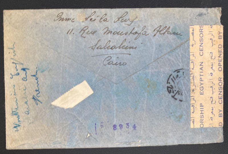 1940 Cairo Egypt Censored Airmail Cover To New York Usa