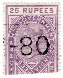 (I.B) India Telegraphs : 25R Violet (die II)