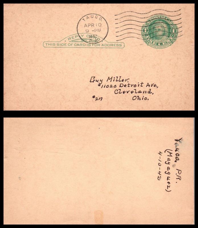 Goldpath: US/Puerto Rico Post Card 1942. Yauco, P.R. _CV16_P16
