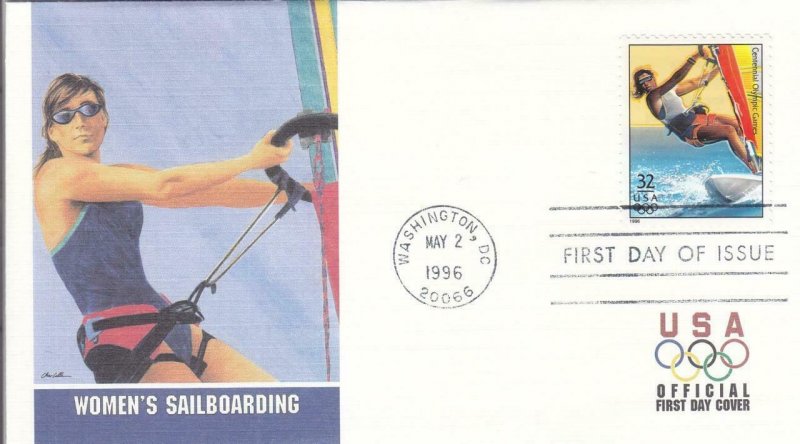 1996, 100th Anniv. Olympic Games-Women's Sailboarding, Fleetwood, FDC (D13324)