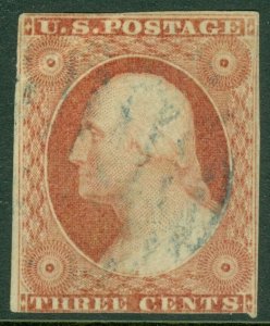 EDW1949SELL : USA 1855 Scott #11 Used. Scarce Green cancel. Crease. Catalog $140