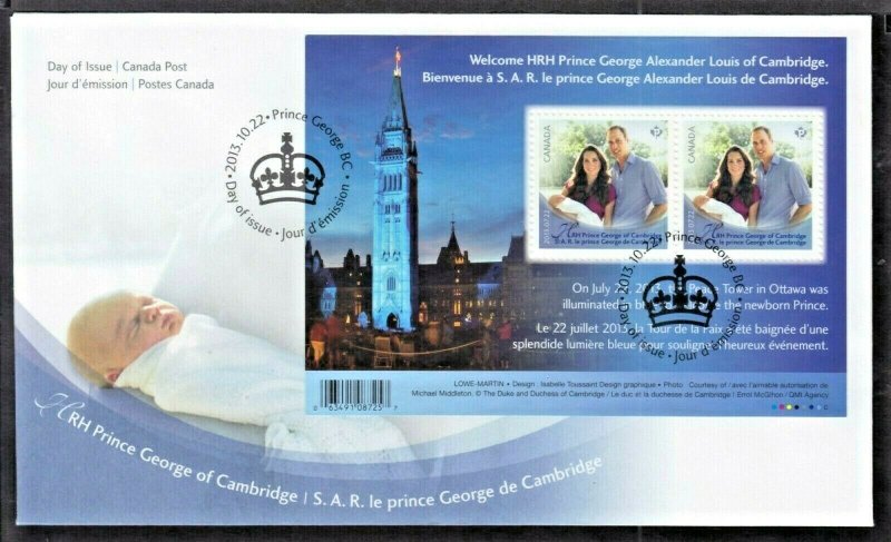 CANADA SC#2685 - HRH Prince George Souvenir Sheet (2013) FDC
