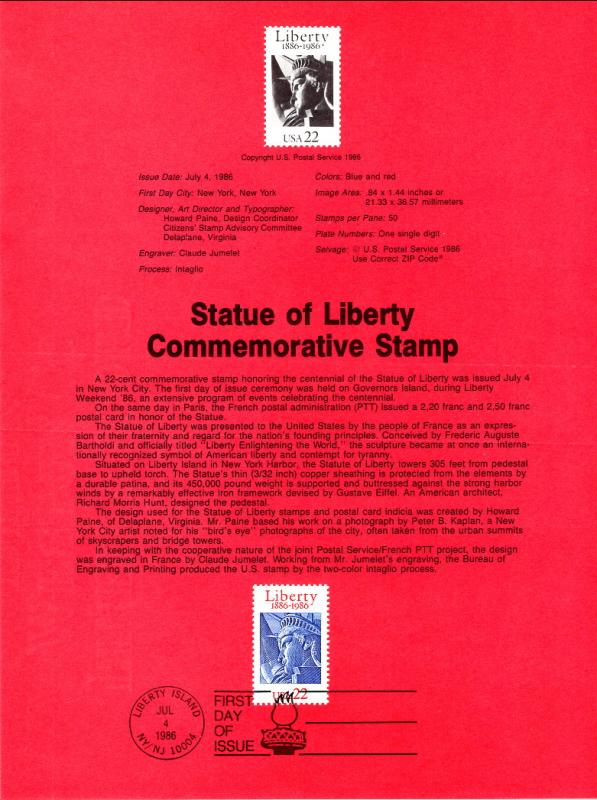 US SP753 Statue of Liberty 2224 Souvenir Page FDC