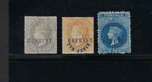 AUSTRALIA 1884 OFFICIAL REPRINTS SG 34 35 57 SUPPLIED TO THE UPU