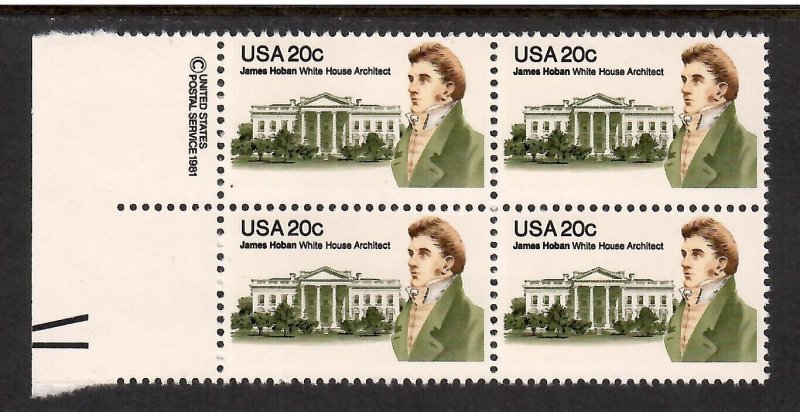 US # 1936 , James Hoban , F-VF OG NH Copyright Block of 4 - I Combine S/H 