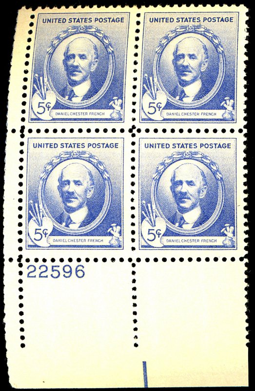 U.S. #887 MINT PL# BLOCK OF 4 OG LH