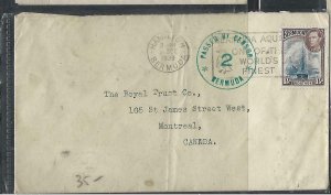 BERMUDA  COVER (P1211B) 1939 KGVI  1 1/2D BOAT CENSOR #2 TO CANADA 