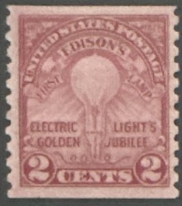 Scott #656 1929 2¢ Edison's First Lamp perf. 10 vertically unused hinged