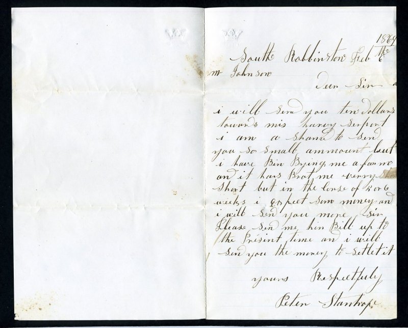 # 94 on cover South Robbinston, ME, DPO, to Carmel, ME with letter - 2-6-1869