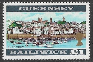 GUERNSEY 1969-70 £1.00 St Peter Port Perf. 12 1/2 Pictorial Sc 23a MNH