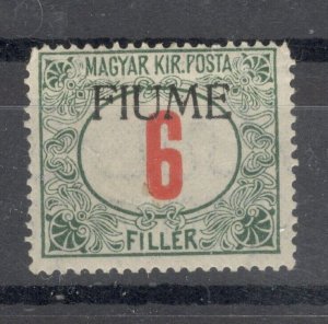 FIUME - ITALY - HUNGARY - MH POSTAGE DUE STAMP, 6f - OVERPRINT - 1918.