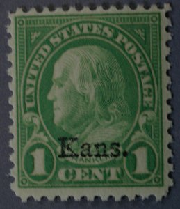 United States #658 One Cent Franklin Kans Overprint OG
