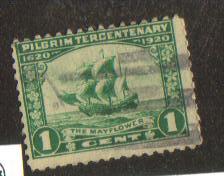 #548 usedF 1c green Pilgrim Tercentenary 1920 Issue