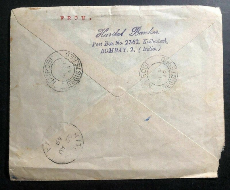 1949 Bombay India First Day Airmail Cover FDC to Kitale Kenya Independence Day