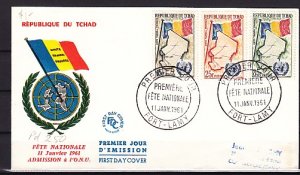 Chad, Scott cat. 67-69. Admission to the U.N. First day cover . ^