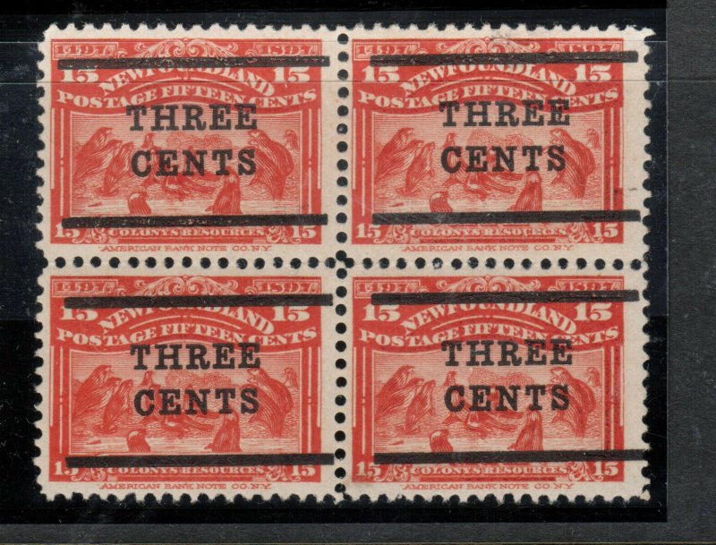 Newfoundland #129 Mint Very Fine Block - Bottom Stamps Never Hinged Top Hinged