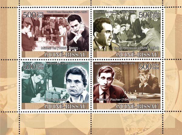 GUINEA BISSAU - 2008 - Chess Champions - Perf 4v Sheet - Mint Never Hinged