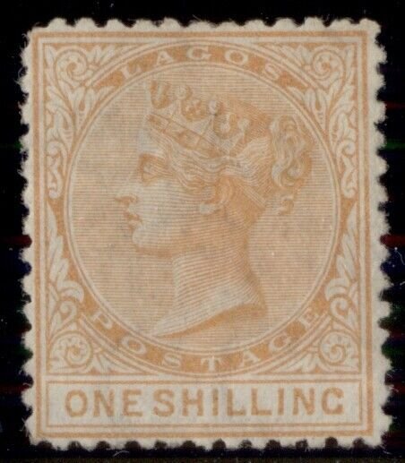 LAGOS #6a, 1sh orange, 15 ½ mm value, og, LH, slight crease Scott $700.00