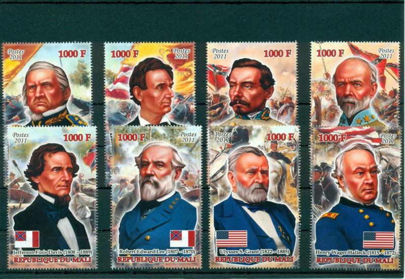 USA Civil War President Lincoln American Generals Mali 8 MNH stamps set