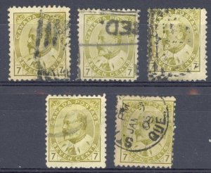 Canada Sc# 92 Used lot/5 1903 7c olive bistre King Edward VII