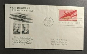 1941 Airmail Series Wright Brothers First Day Cover FDC DC to San Diego CA