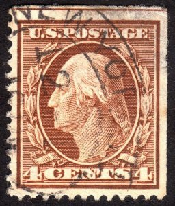 1908, US 4c, Washington, Used, Thin, Sc 334
