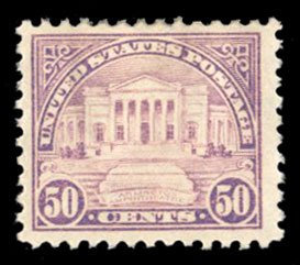 United States, 1910-30 #570 Cat$32.50, 1922 50c lilac, hinge remnant