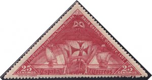 Spain 1930 Sc 426 25c Dark Red Columbus 3 Ships Santa Maria Nina Pinta  Stamp MH